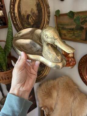 Vintage 1960s Midcentury Brass Duck Head Trinket Tray Dresser Valet